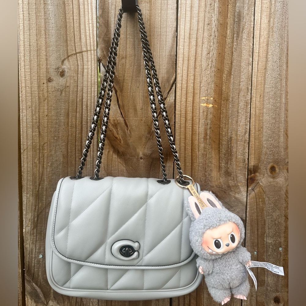 Coach Gray Quilted Shoulder Bag with Chain-Link Strap